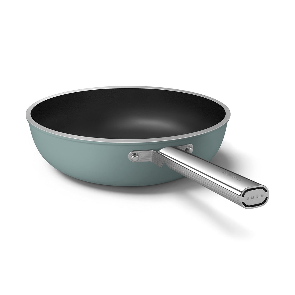 30 cm - Smeg Cookware Wok Antiaderente Ceramico In Alluminio Con Coperchio