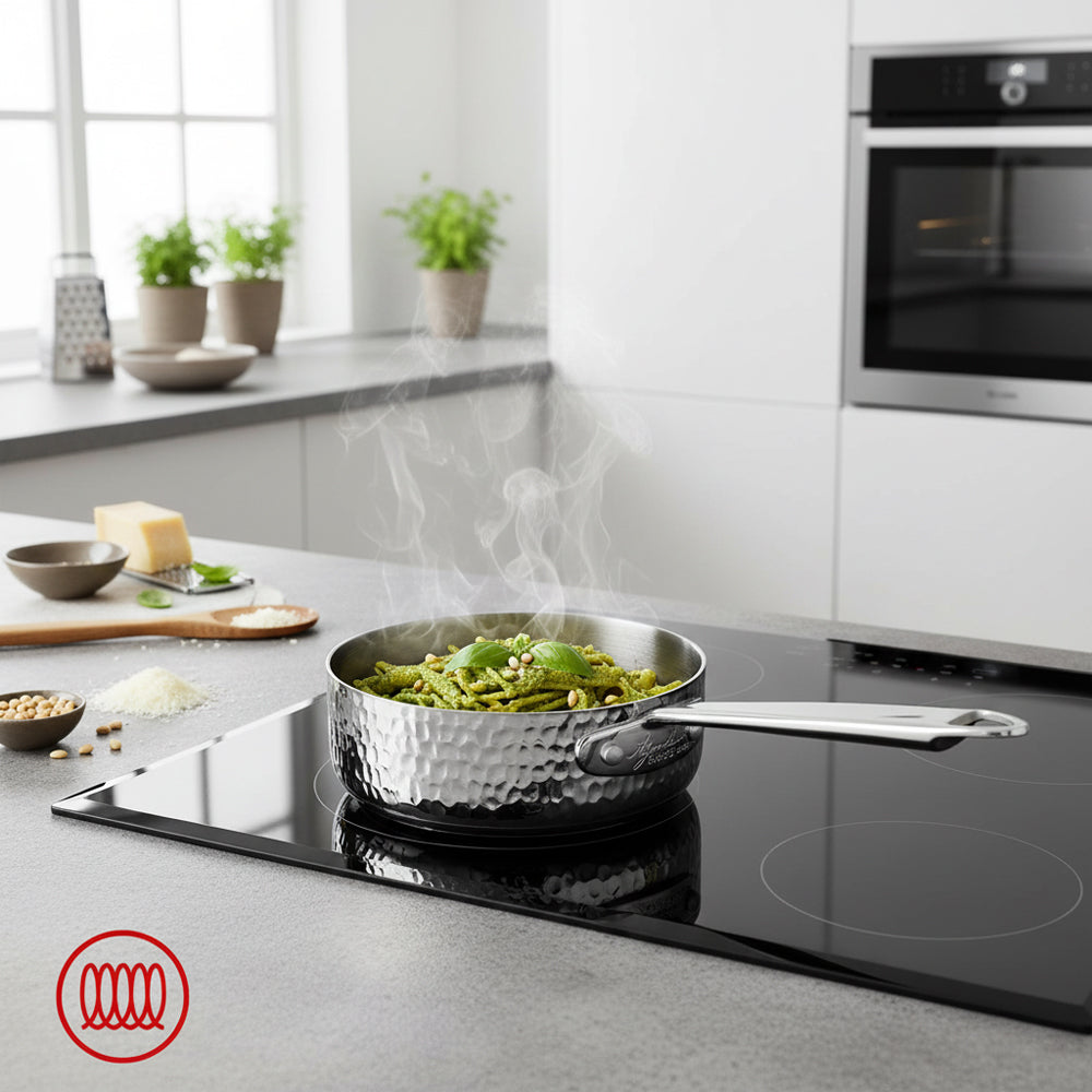 Alu-Inox 3-ply Casserole À Induction Basse Température Avec Poignée Tubulaire En Aluminium Et Inox