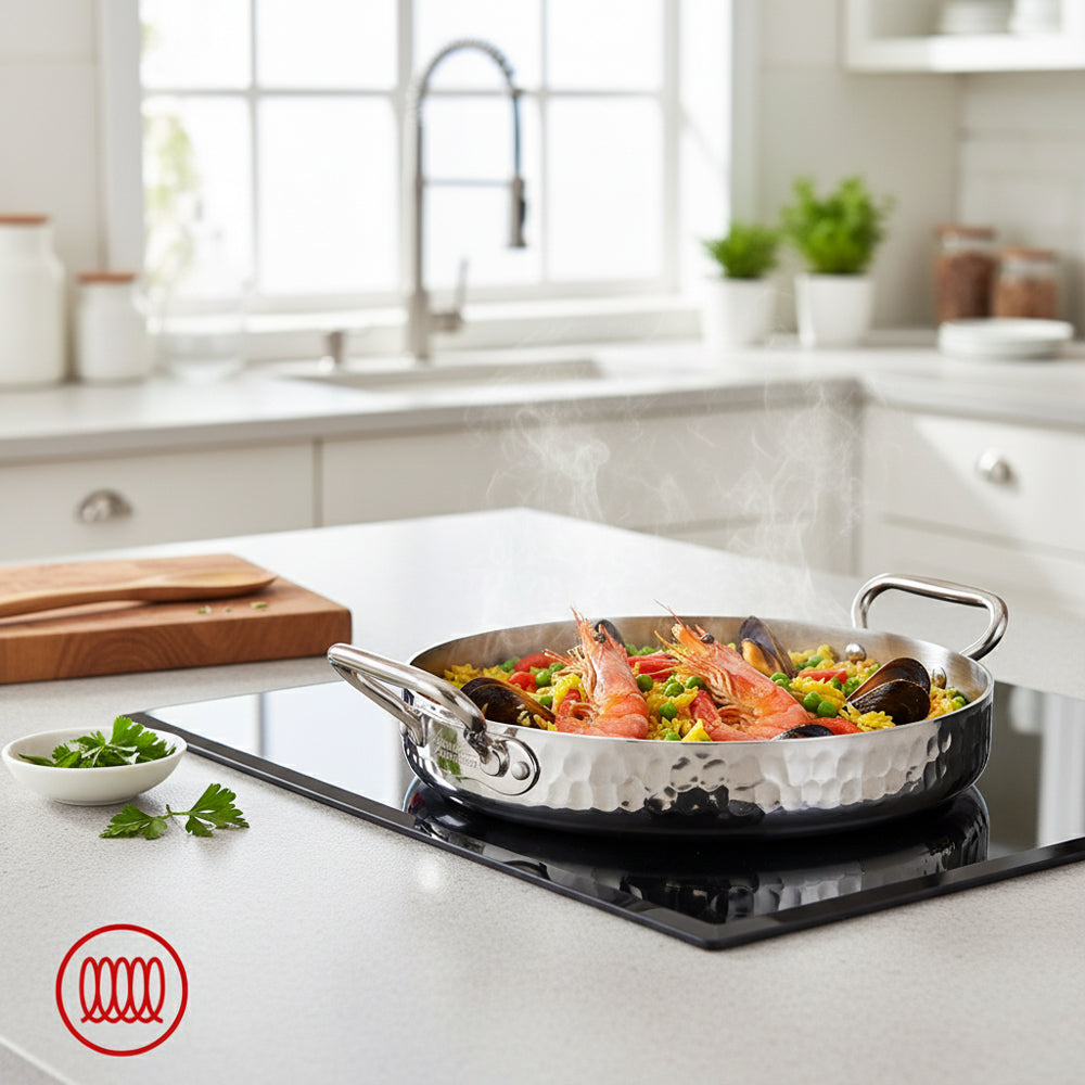 Alu-Inox 3-laags Lage Ovenschaal Inductie Met Twee Handvatten In AluInox Satijnachtig