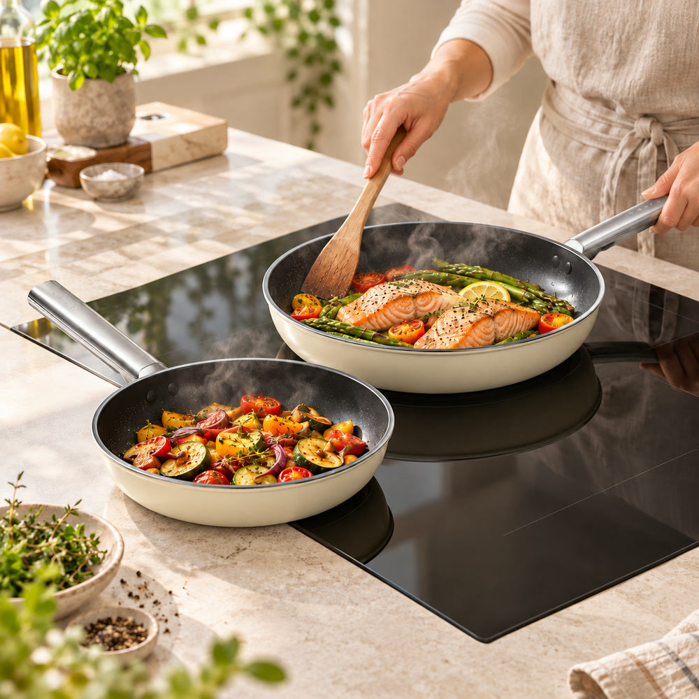 24-28 cm - Cookware Set Padelle Basse Rivestimento Ceramico In Alluminio - Set 2 Pz