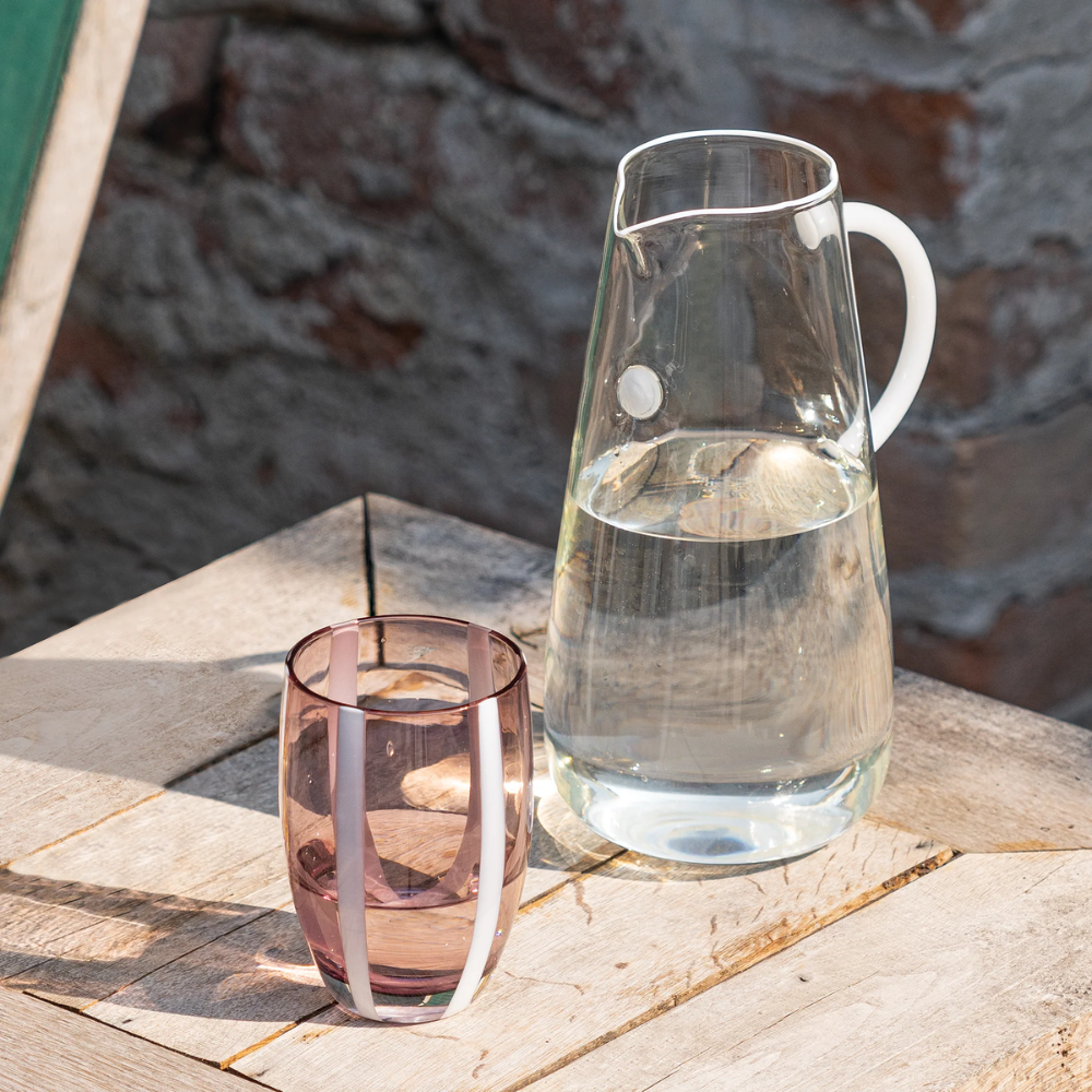 32 cl - Gessato Water Glass with Stripes in Handcrafted Glass - Set 6 Pieces