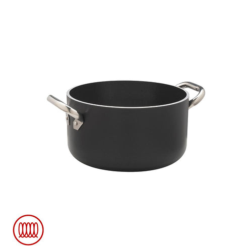 Agnelli AlBlack Casseruola Alta Induzione In Alluminio Antiaderente 5mm Con 2 Maniglie Inox