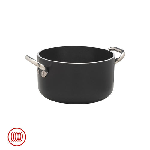 Agnelli AlBlack Casseruola Alta Induzione In Alluminio Antiaderente 5mm Con 2 Maniglie Inox