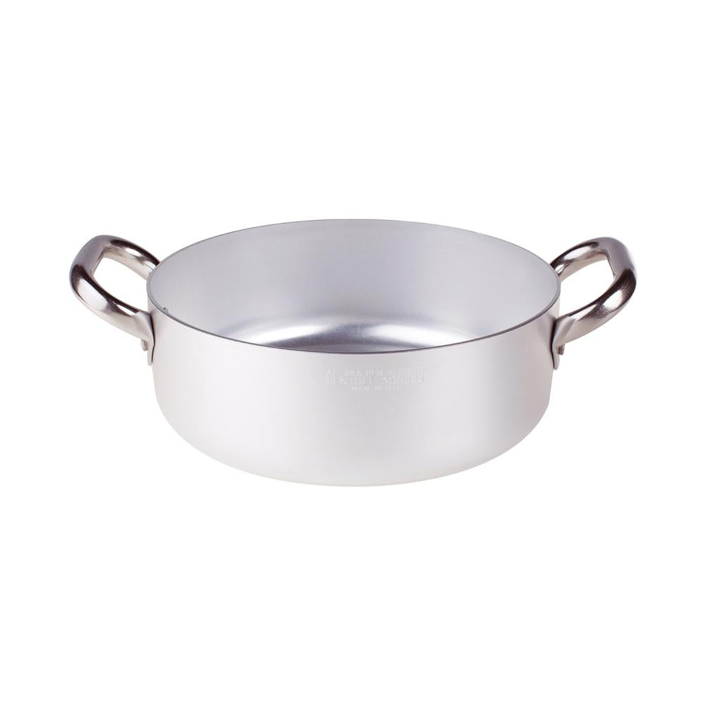 Agnelli Alluminio 3mm Professionale Casseruola Bassa Con 2 Maniglie Inox