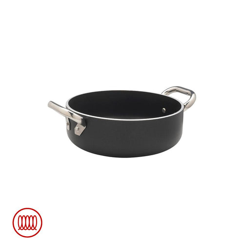 Agnelli AlBlack Casseruola Bassa Induzione In Alluminio Antiaderente 5mm Con 2 Maniglie Inox