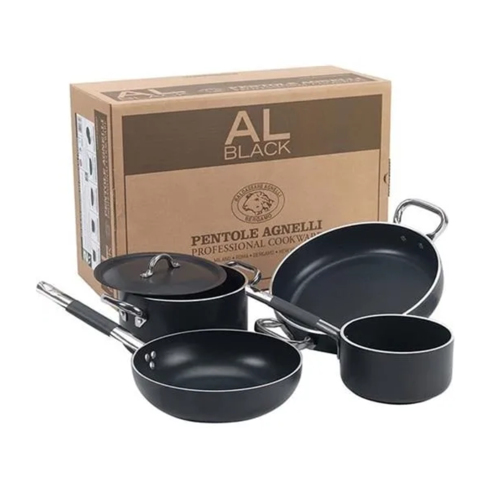 AlBlack Padella Alta Svasata Induzione In Alluminio Antiaderente 5mm Con Manico Cool Inox