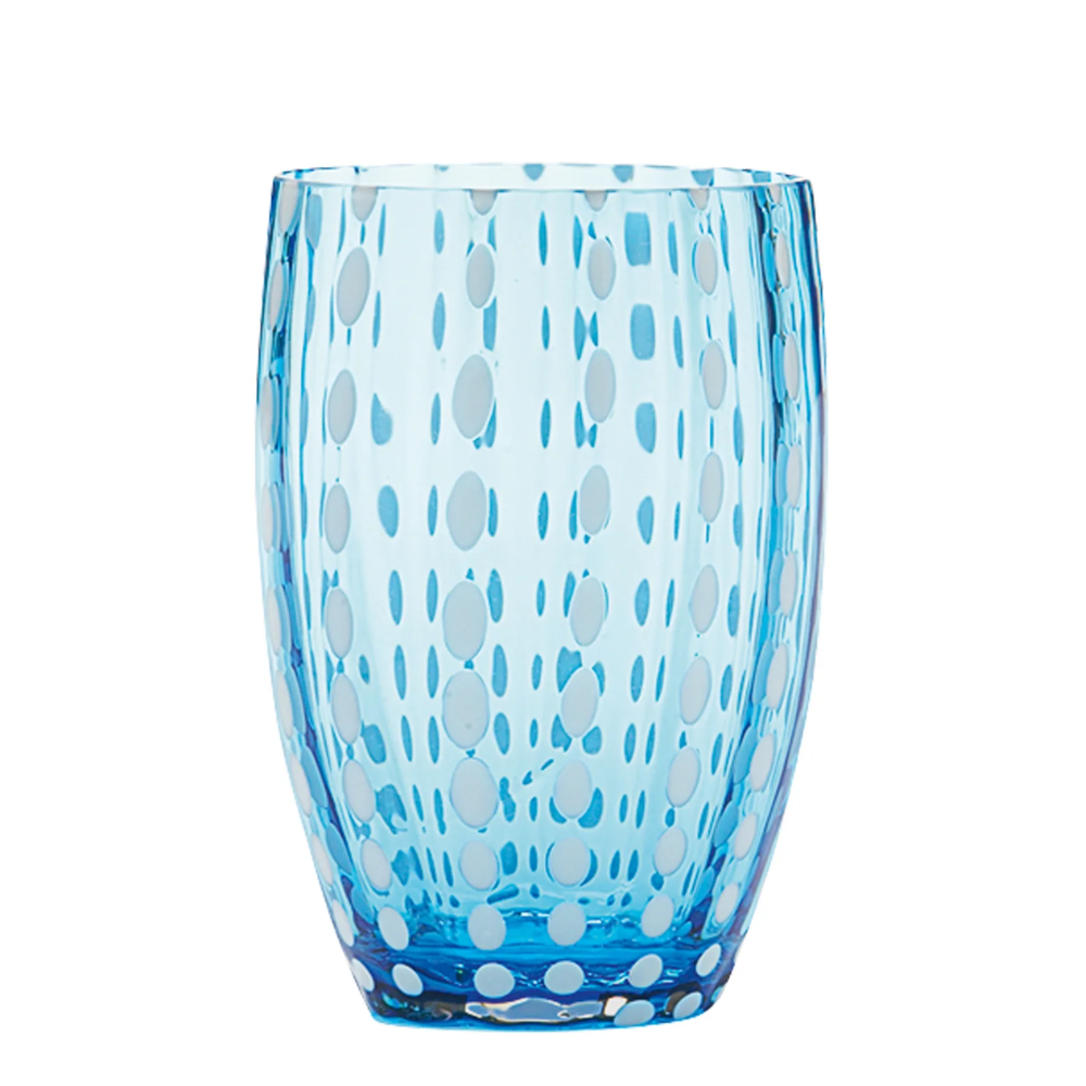 32 cl - Perle Bicchiere Acqua Pallini Bianchi in Vetro - Set 2 Pezzi