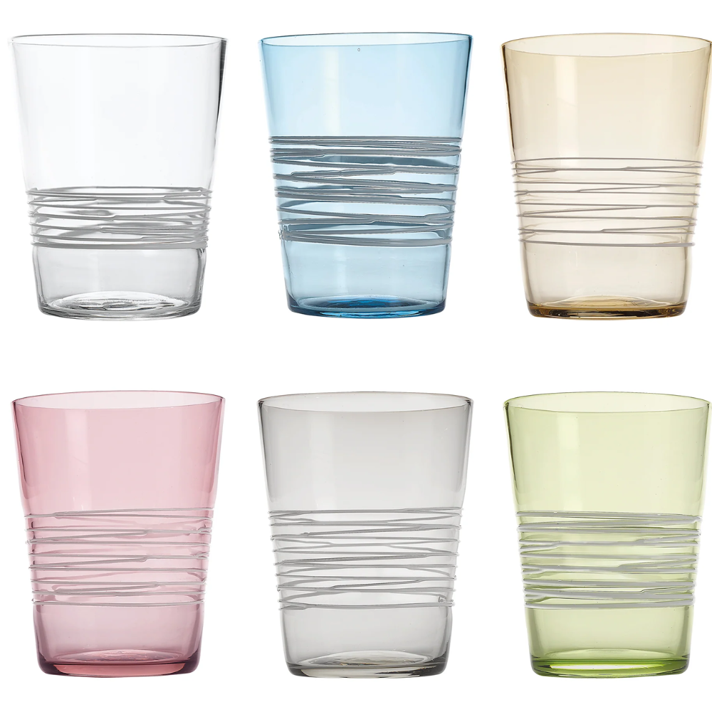 40 cl - Filante Water Glass with Stripes in Blown Glass - Set 6 Pieces