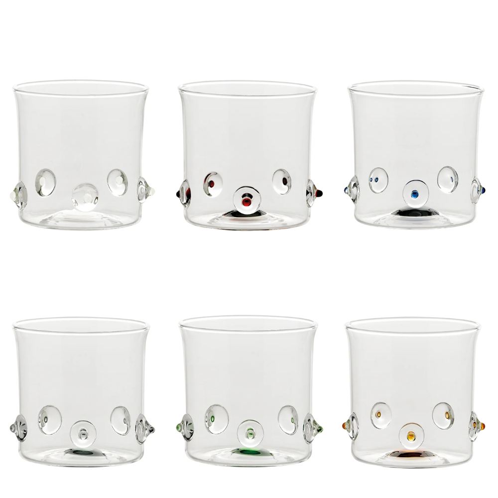 38 cl - Patèa Colorful Dotted Water Glasses in Borosilicate Glass - Set of 6 Pieces