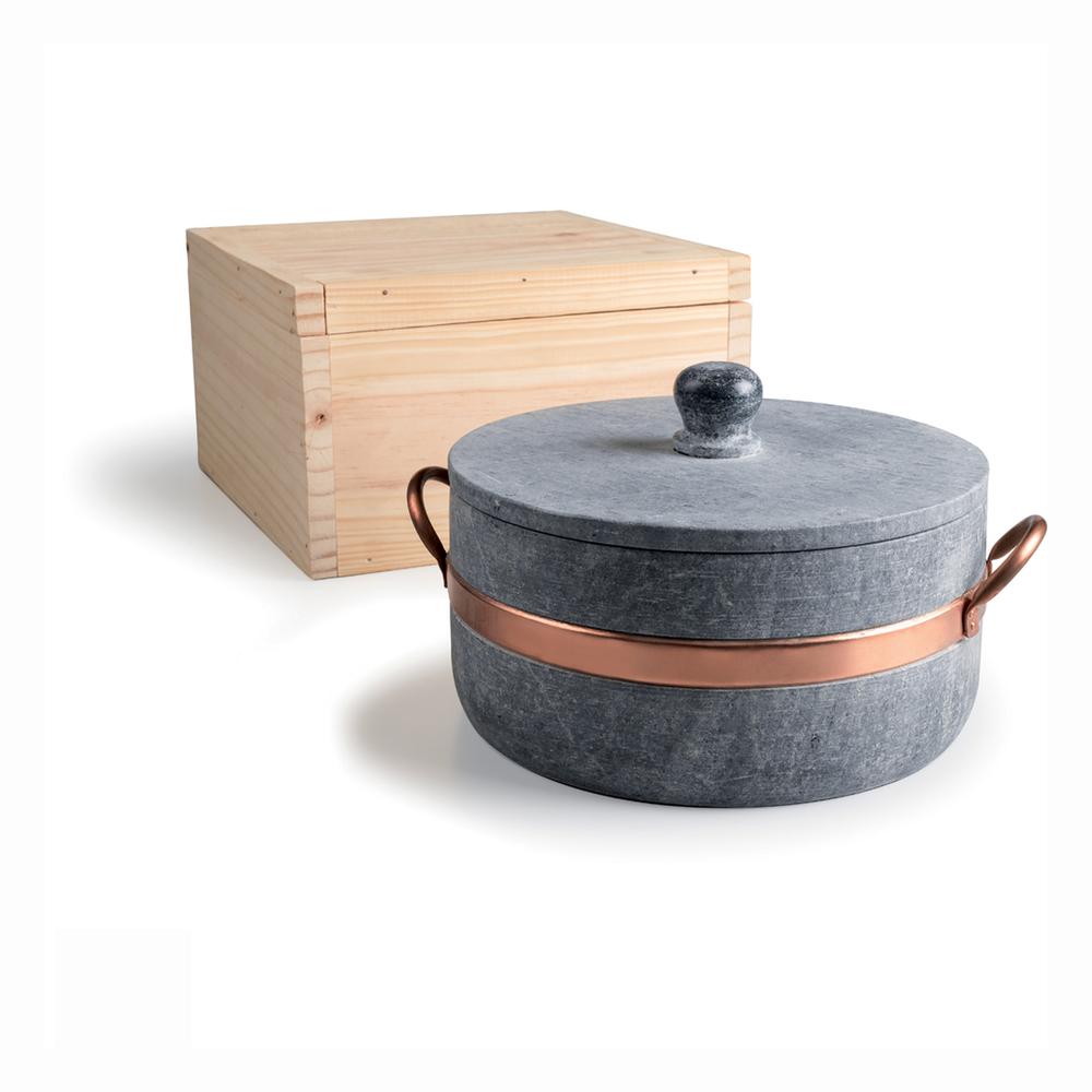 Ollare High Casserole With Lid In Soapstone Handles In Copper