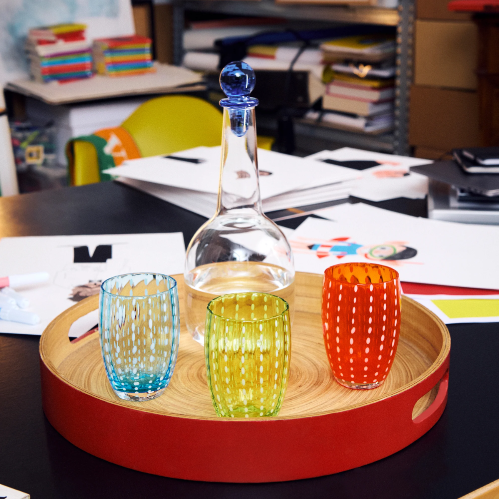 32 cl - Perle Bicchiere Acqua Pallini Bianchi in Vetro - Set 6 Pezzi