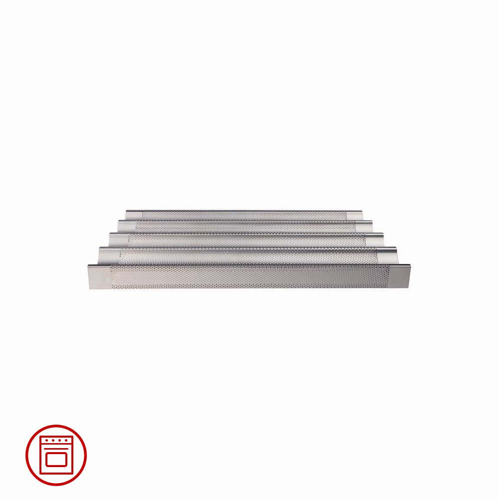 60x40 cm - Agnelli Pasticceria & Pizza Teglia Per Baguette Ondulata Microforata In Alluminio