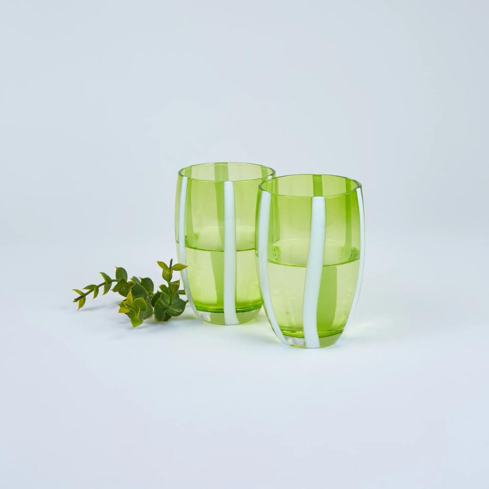 32 cl - Gessato Water Glass with Stripes in Handcrafted Glass - Set 6 Pieces