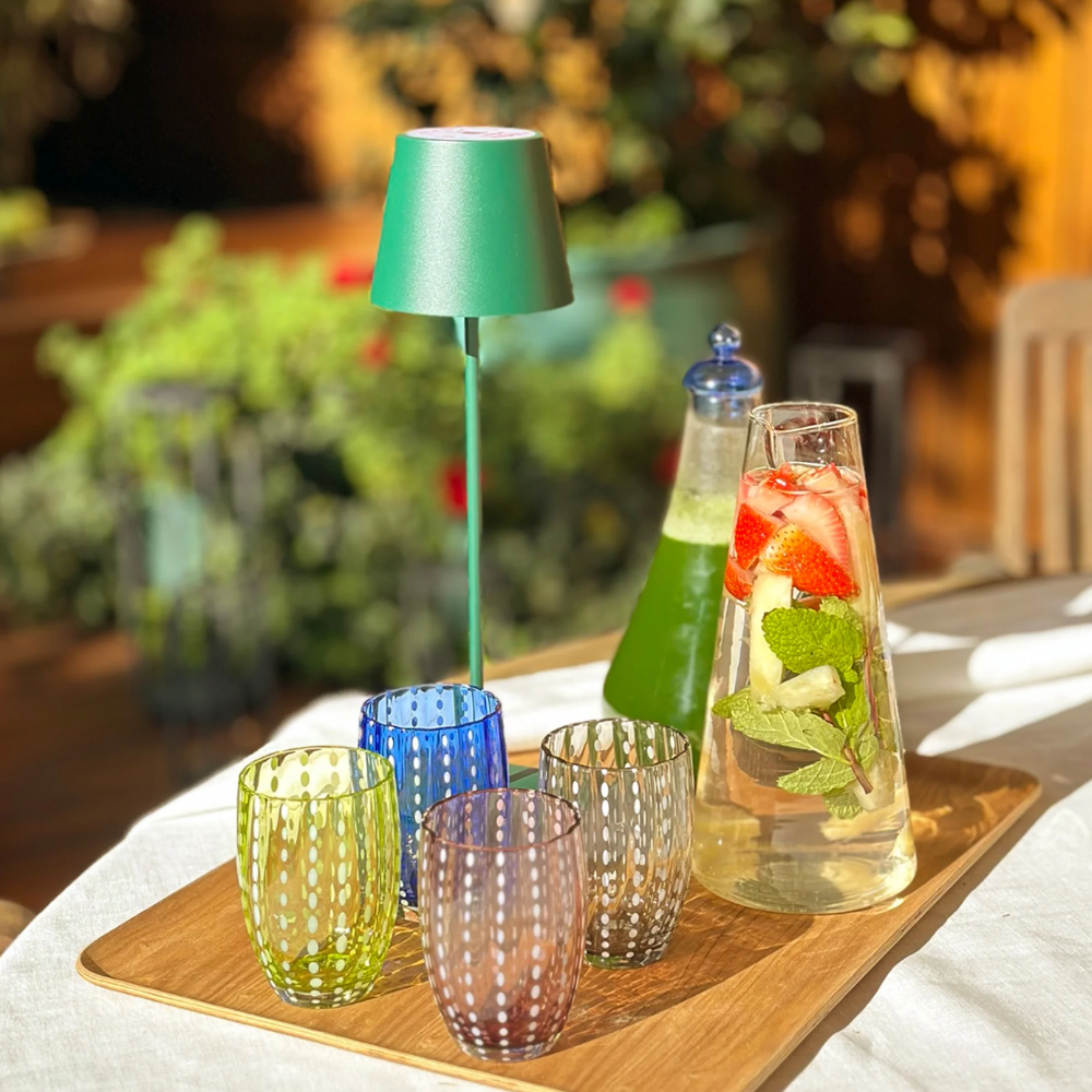 32 cl - Perle Bicchiere Acqua Pallini Bianchi in Vetro - Set 6 Pezzi