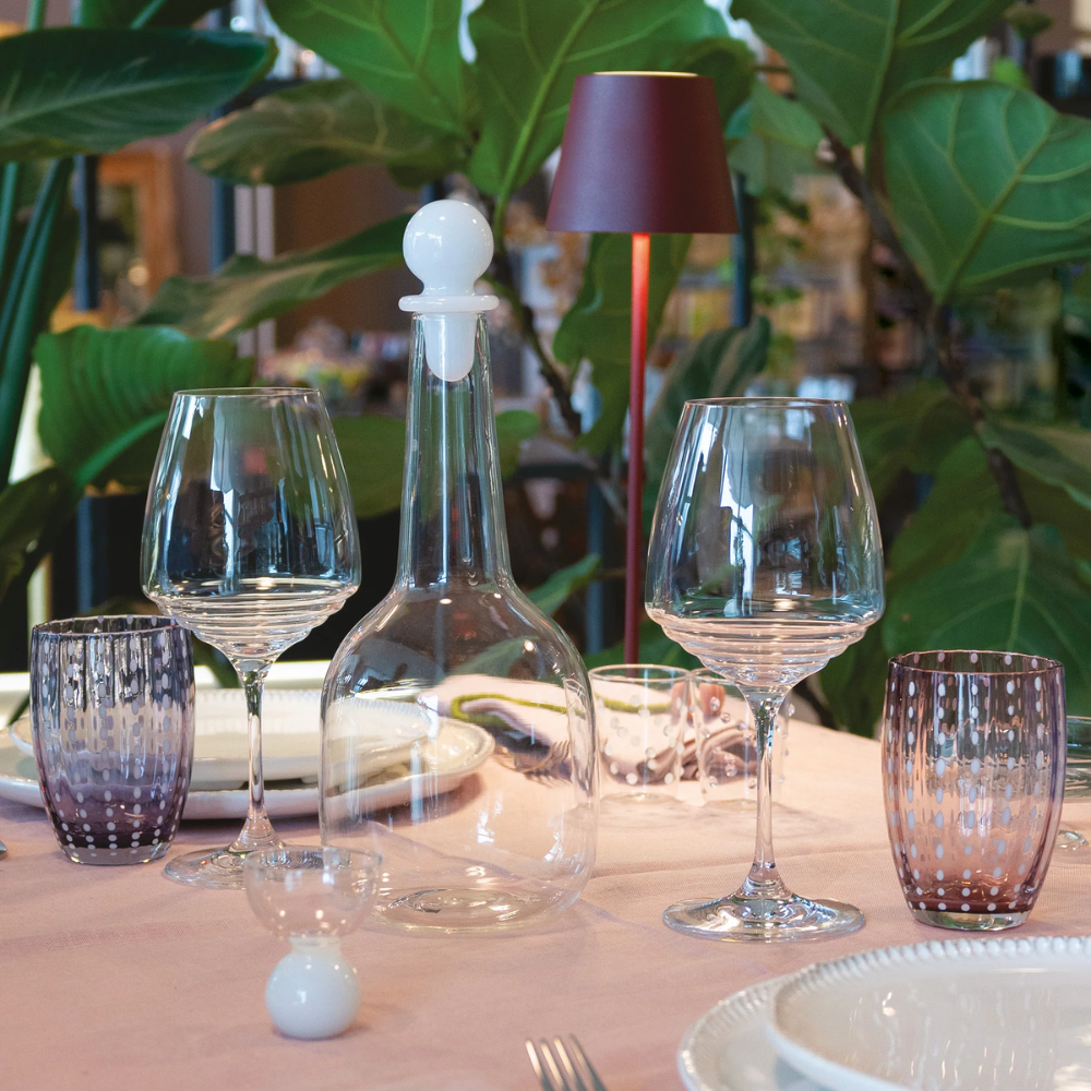 32 cl - Perle Bicchiere Acqua Pallini Bianchi in Vetro - Set 6 Pezzi