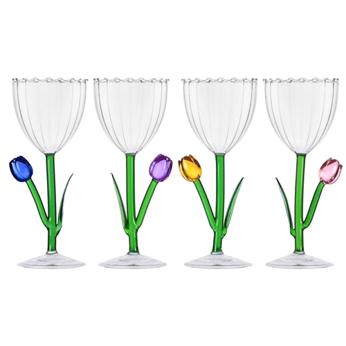 28 cl - Ichendorf Botanica Tulipano Calice Multiuso Effetto Ottico In Vetro Borosilicato - Set 4 Pz