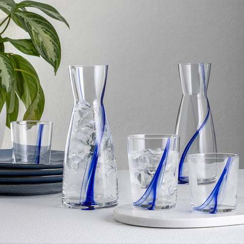 35.5 cl - Bormioli Rocco Stria Blu Bicchiere Acqua In Vetro - Set 12 Pz