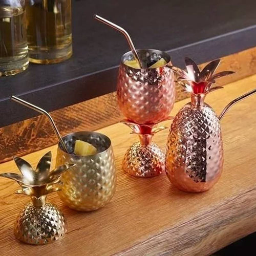 50 Cl Paderno Pineapple Bicchiere Cocktail Con Cannuccia In Acciaio Inox