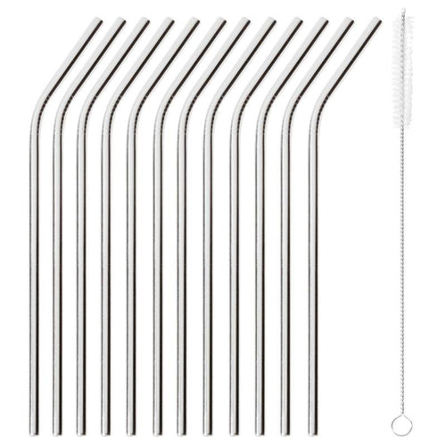 21 5 Cm Paderno Cannucce Riutilizzabili Curve In Acciaio Inox Con Scovolino Set 12 Pz