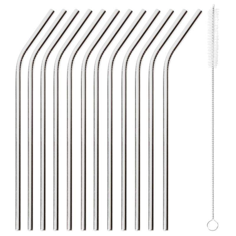 21 5 Cm Paderno Cannucce Riutilizzabili Curve In Acciaio Inox Con Scovolino Set 12 Pz