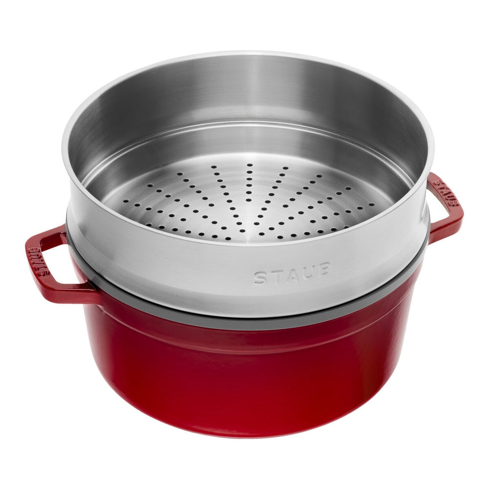 26 cm - Staub Cocotte Casseruola Rotonda In Ghisa Smaltata Con Cestello Vapore