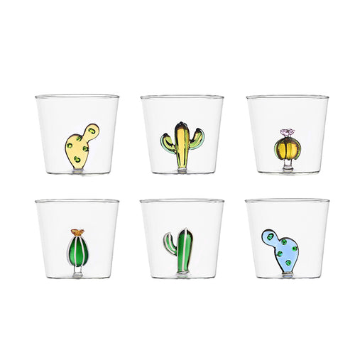 35 Cl Ichendorf Desert Plants Bicchiere Acqua Cactus In Vetro Borosilicato Set 6 Pezzi