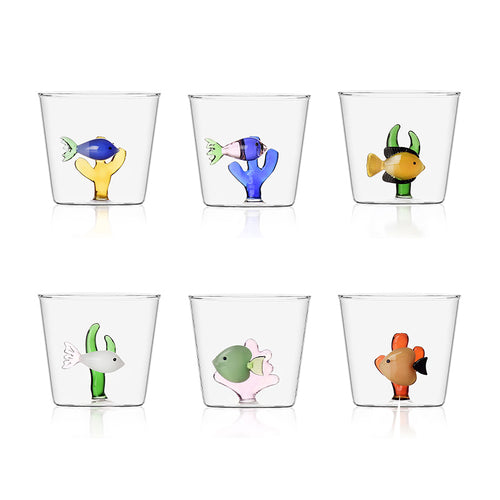 35 Cl Ichendorf Marine Garden Bicchiere Acqua Pesci Con Alghe In Vetro Borosilicato Set 6 Pezzi