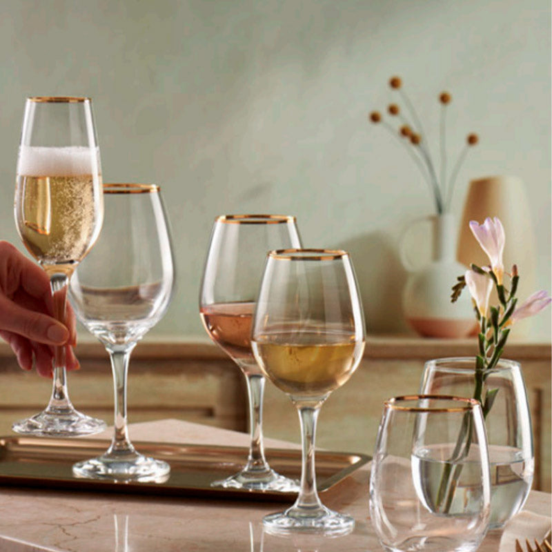 20 Cl Pasabahce Golden Touch Calice Flute Bordo Dorato In Vetro Set 6 Pezzi