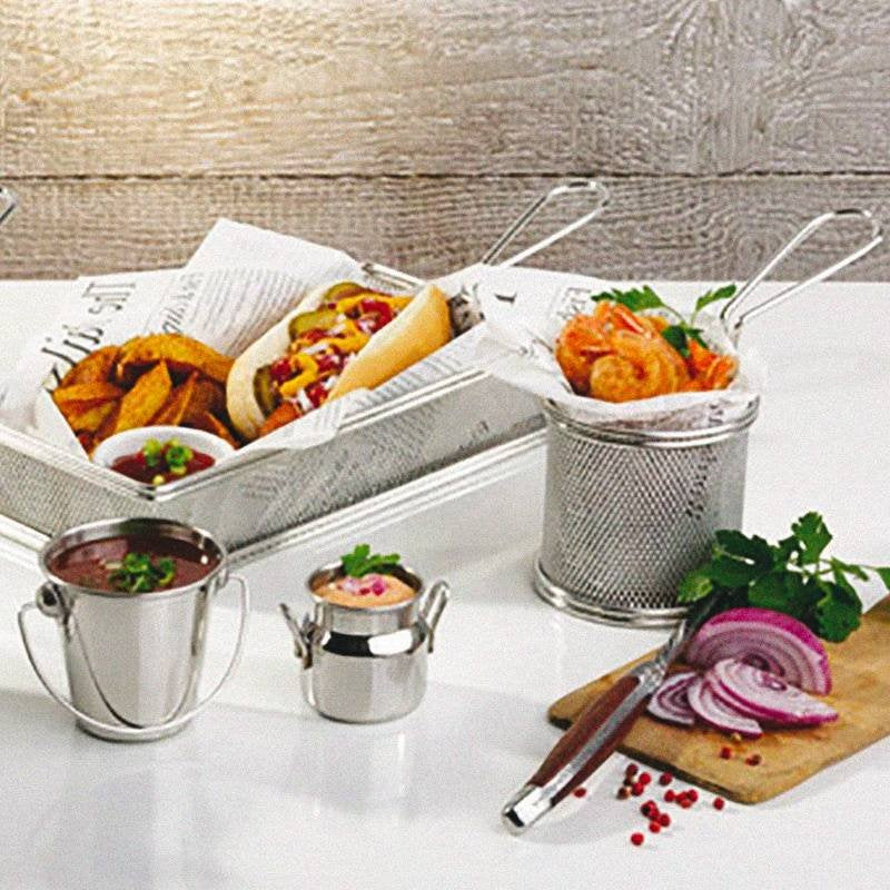 8 Cm Paderno Tableware Buffet And Display Cestello Porta Snack Rotondo In Acciaio Inox