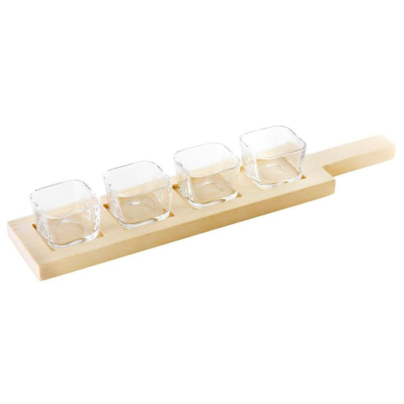 6 8 Cl Paderno Happy Hour Coppette Per Aperitivo Con Supporto Vassoio In Legno Set 5 Pz