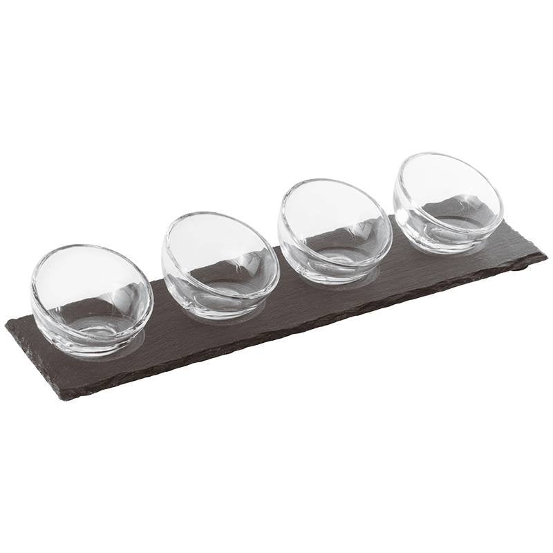 4 3 Cl Paderno Happy Hour Coppette Per Aperitivo Con Supporto Vassoio In Ardesia Set 5 Pz