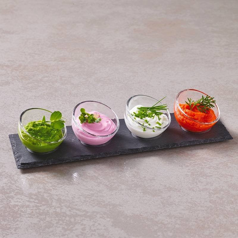 4 3 Cl Paderno Happy Hour Coppette Per Aperitivo Con Supporto Vassoio In Ardesia Set 5 Pz