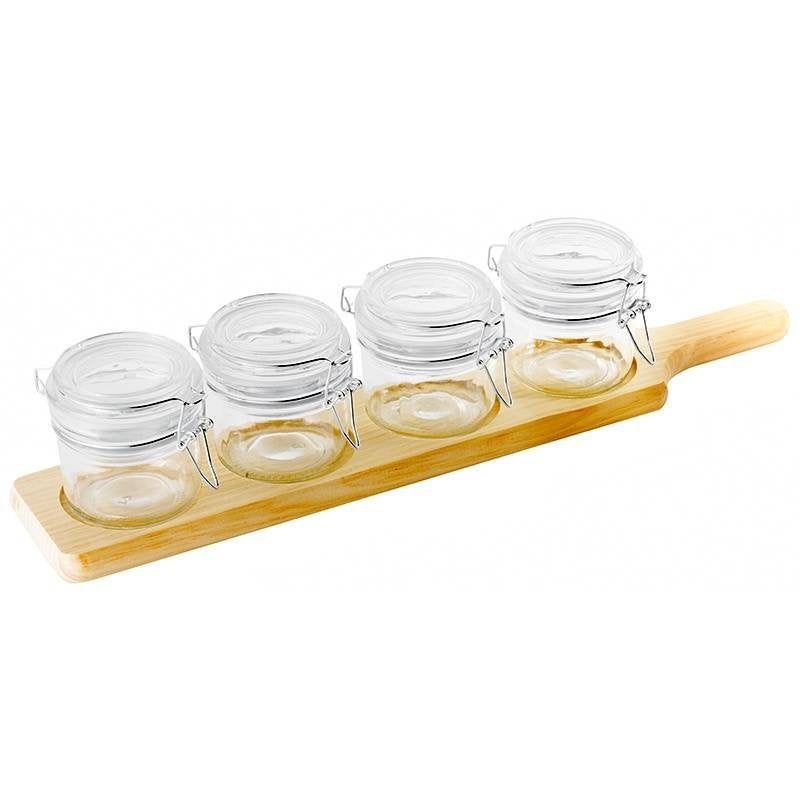 17 6 Cl Paderno Happy Hour Coppette Per Aperitivo Con Supporto Vassoio In Legno Set 5 Pz