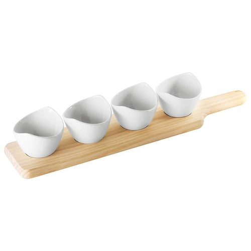 Paderno Happy Hour Coppette Per Aperitivo Ovali Con Supporto In Legno Set 4 Pz