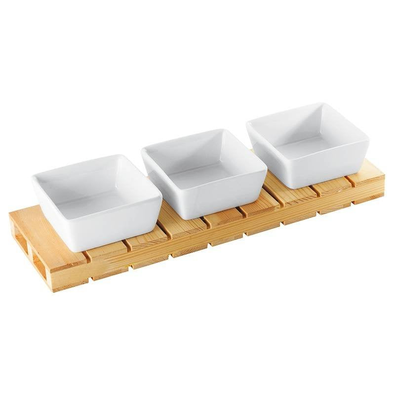 Paderno Happy Hour Coppette Per Aperitivo Quadrate Con Supporto In Legno Set 4 Pz