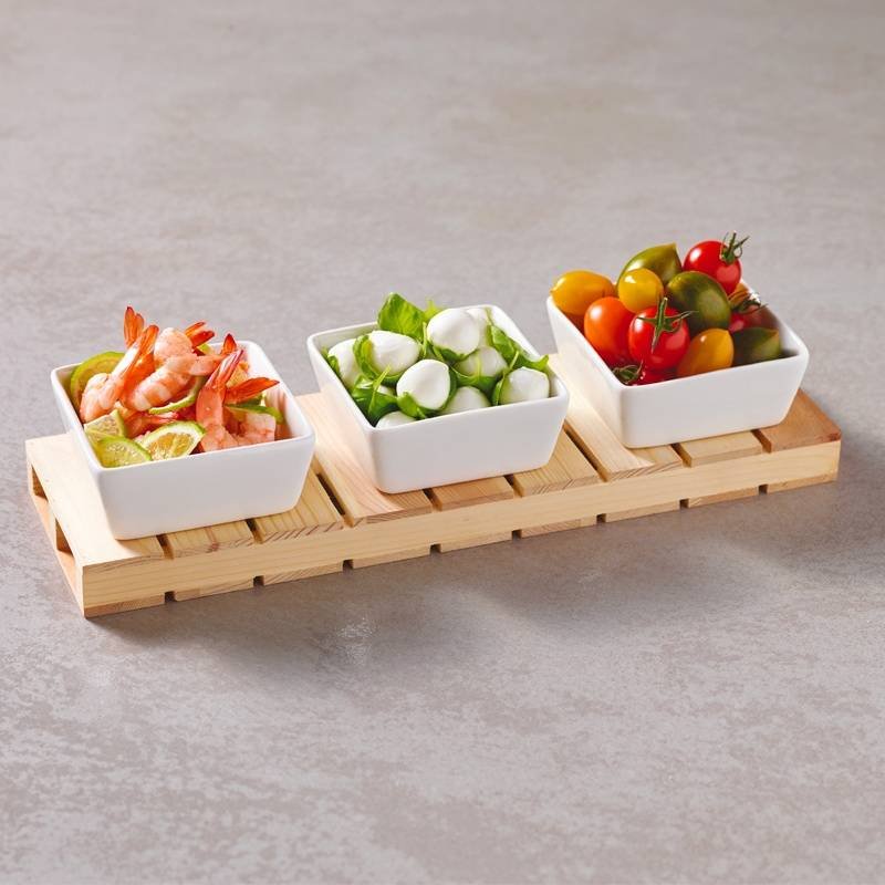 Paderno Happy Hour Coppette Per Aperitivo Quadrate Con Supporto In Legno Set 4 Pz