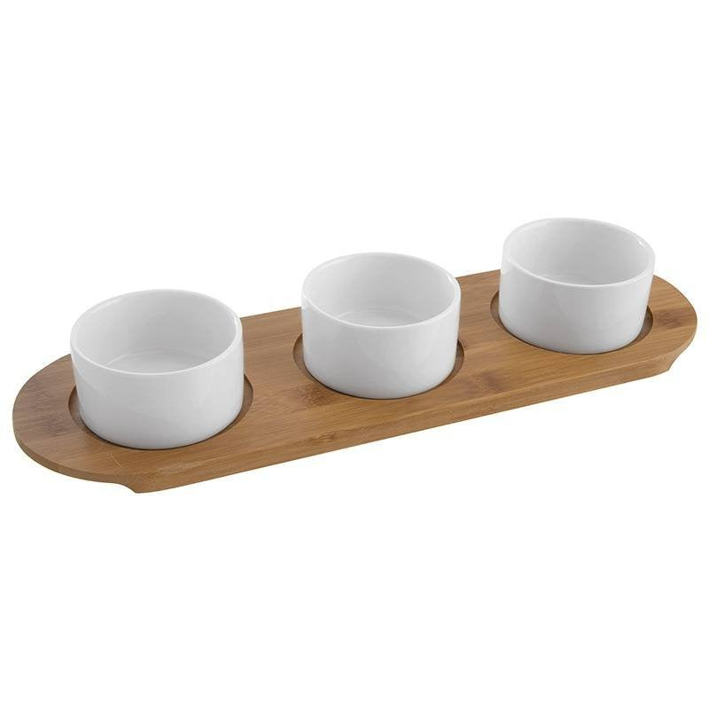 Paderno Happy Hour Coppette Per Aperitivo Con Cloche E Supporto Vassoio In Legno Set 7 Pz