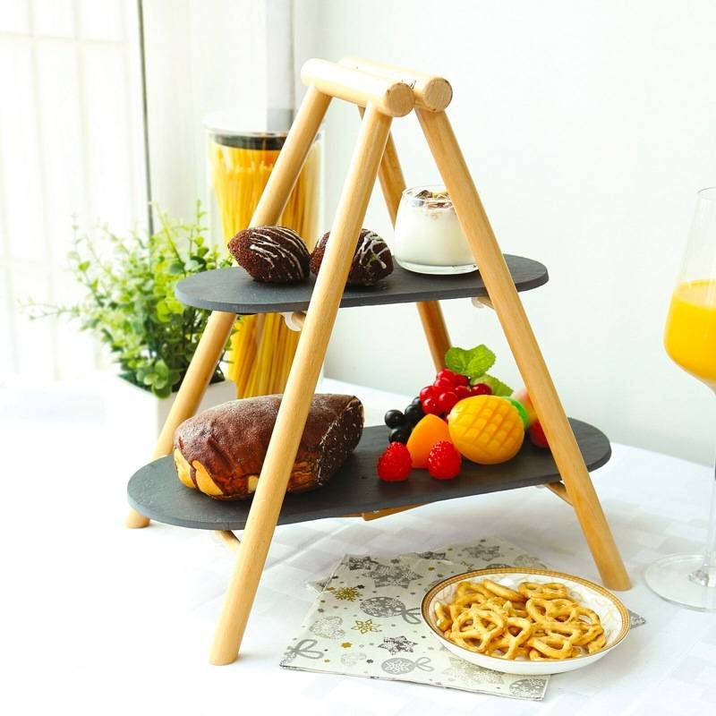 20 5X4 5 Cm Paderno Tableware Buffet And Display Alzata 2 Piani In Legno E Ardesia