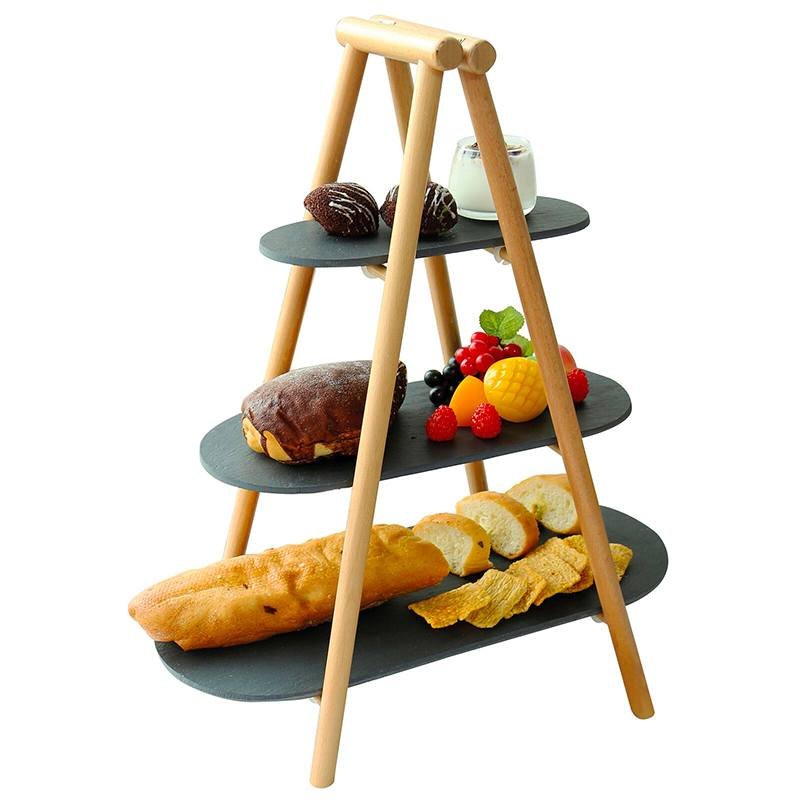25X4 5 Cm Paderno Tableware Buffet And Display Alzata 3 Piani In Legno E Ardesia