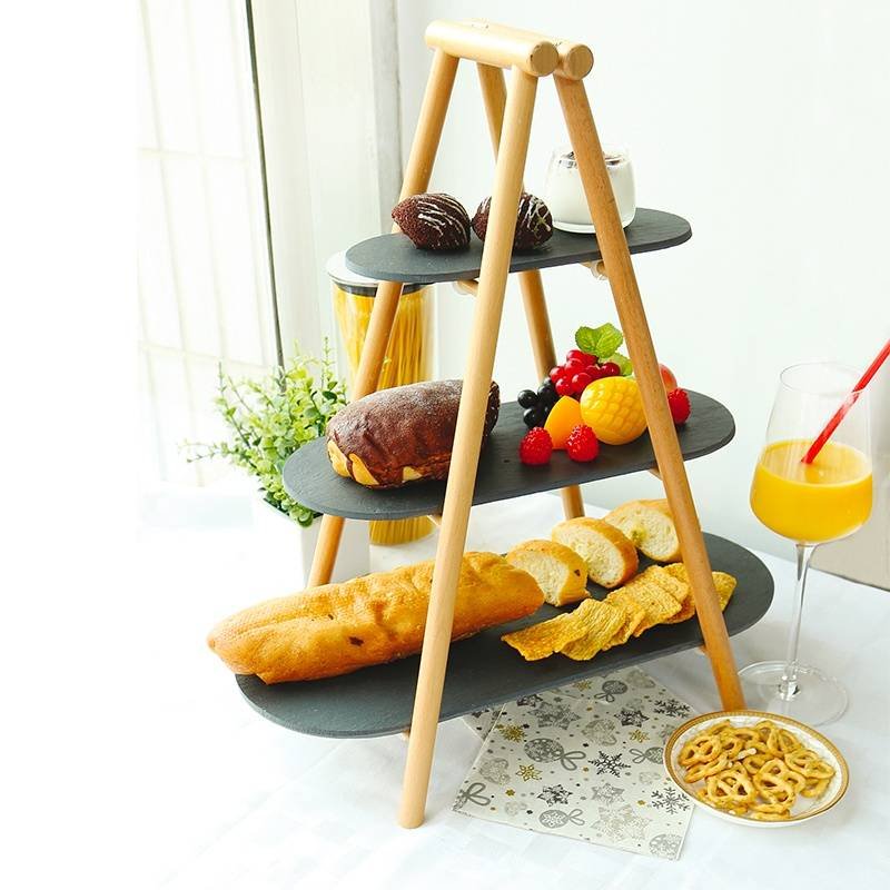 25X4 5 Cm Paderno Tableware Buffet And Display Alzata 3 Piani In Legno E Ardesia