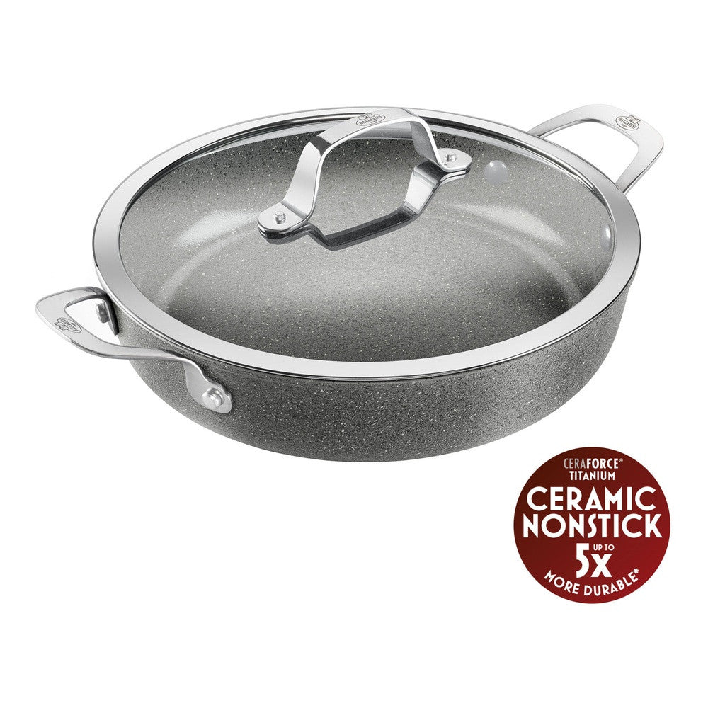 28 cm - Ballarini Salina Ceramic Tegame Basso Antiaderente Con Coperchio In Alluminio