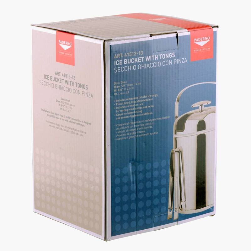 14 X H 22Cm Paderno Secchiello Ghiaccio In Acciaio Inox Con Pinza