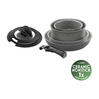 Ballarini Torre Set Padelle e Casseruole Antiaderente Ceramico In Alluminio Con Manico Rimovibile e Coperchi - Set 7 Pz