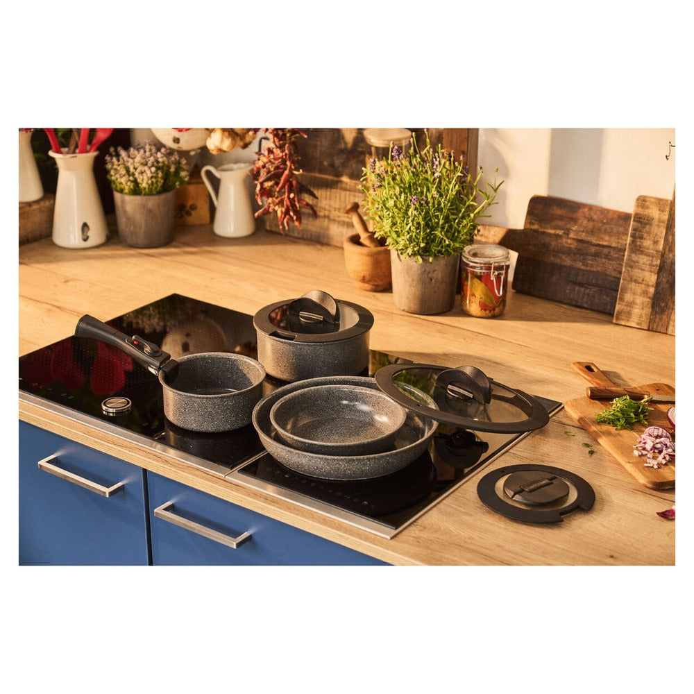 Ballarini Torre Set Padelle e Casseruole Antiaderente Ceramico In Alluminio Con Manico Rimovibile e Coperchi - Set 7 Pz