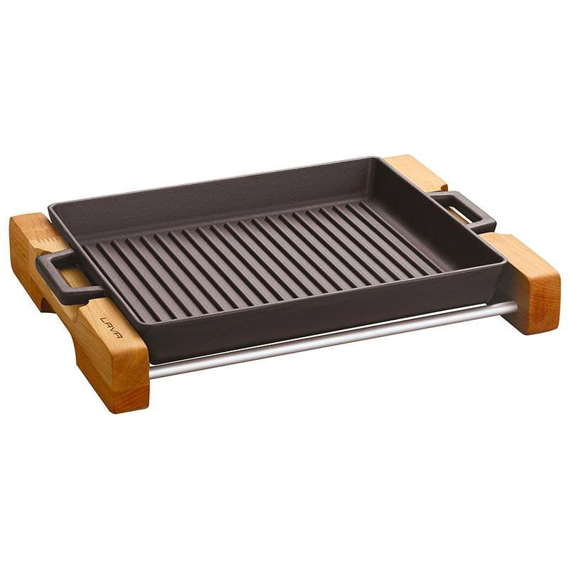 32X26 Cm Paderno Bistecchiera Rettangolare In Ghisa Smaltata Con Supporto In Legno