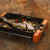32X26 Cm Paderno Bistecchiera Rettangolare In Ghisa Smaltata Con Supporto In Legno