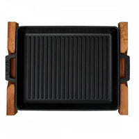 32X26 Cm Paderno Bistecchiera Rettangolare In Ghisa Smaltata Con Supporto In Legno
