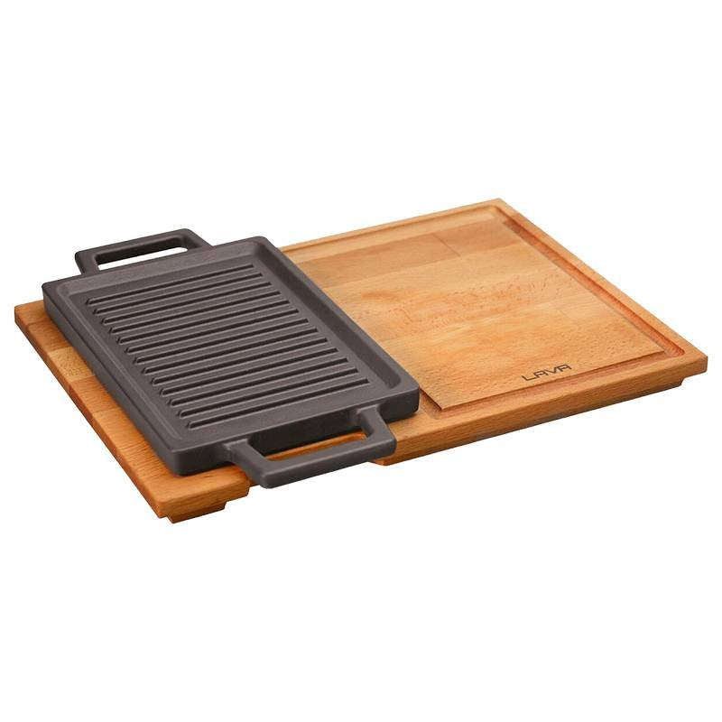 22X15 Cm Paderno Bistecchiera Grill Rettangolare In Ghisa Smaltata Con Supporto In Legno