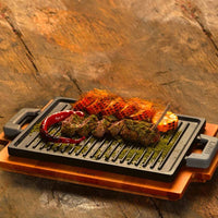 22X30 Cm Paderno Bistecchiera Grill Rettangolare In Ghisa Smaltata Con Supporto In Legno