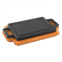 22X30 Cm Paderno Bistecchiera Grill Rettangolare In Ghisa Smaltata Con Supporto In Legno